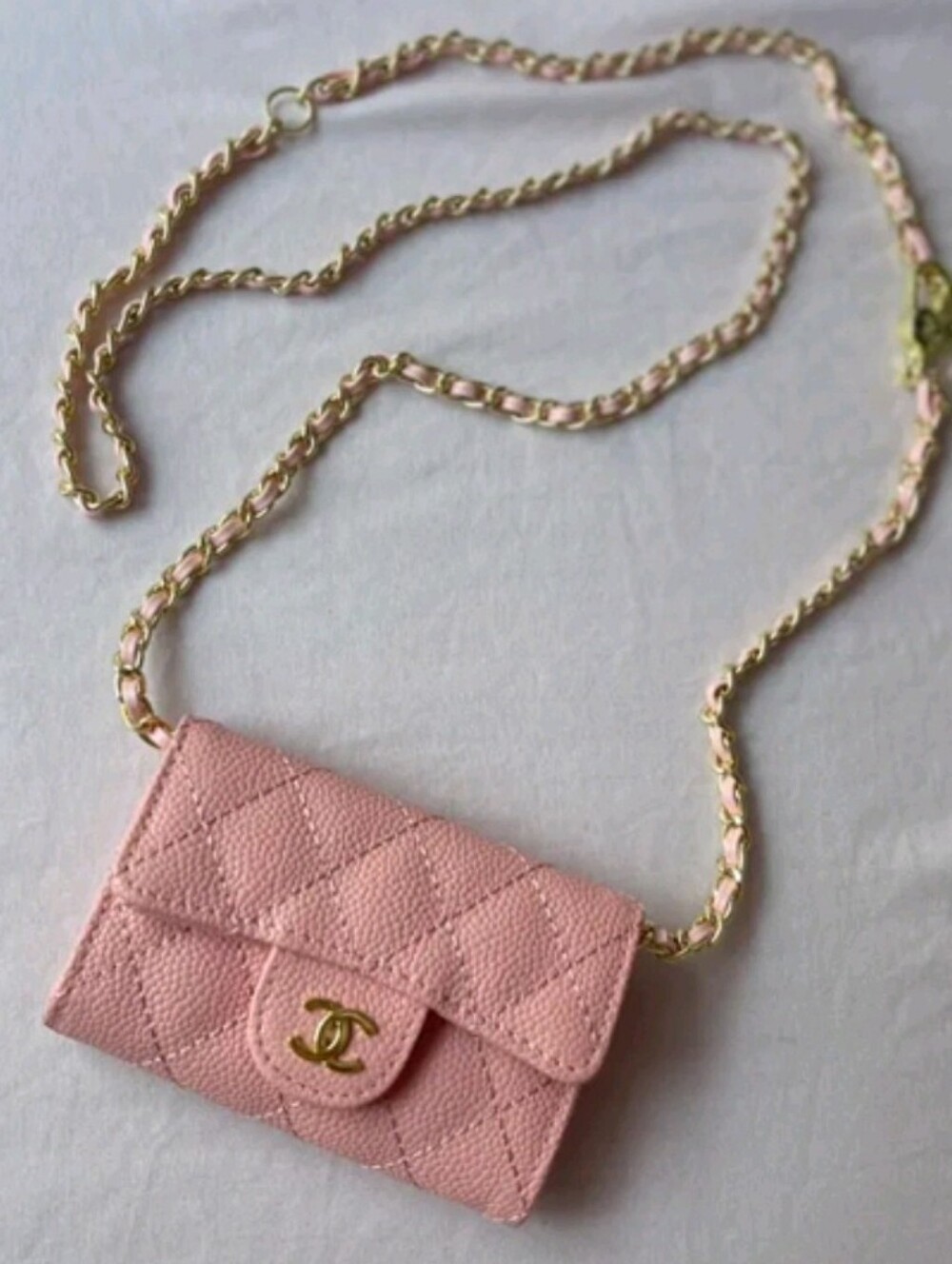 Pink Quilted Leather Chain Crossbody Wallet Mini Handbag Luxury Designer Style